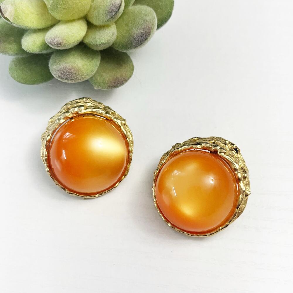 Arthur Pepper ART Vintage Orange Moon Glow Cabochon Clip Earrings